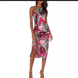 Elegant Floral Halter Midi Dress